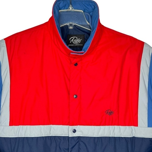 VTG 80s Roffe USA Men’s Thinsulate Red White Blue Ski Coat Size L Color Block - Picture 3 of 14